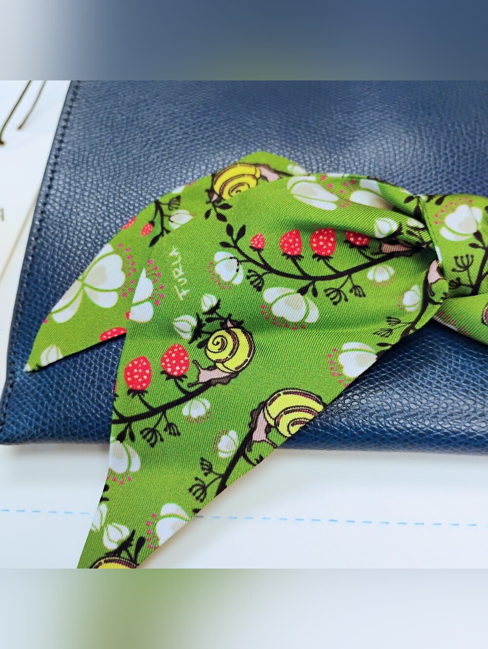 NWT Furla Leather Clutch w/ Green Floral Scarf Accent GHW - Picture 6 of 13